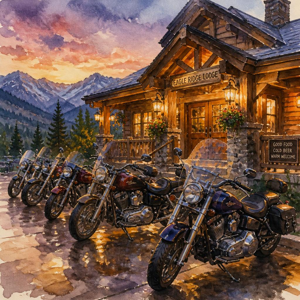 Motociclete parcate la cabană